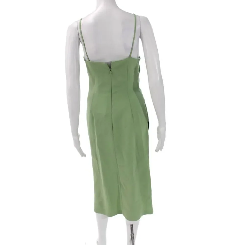 Marella Women Slip Dress Green Square Neck Sleeveless Mid-Calf Size 0